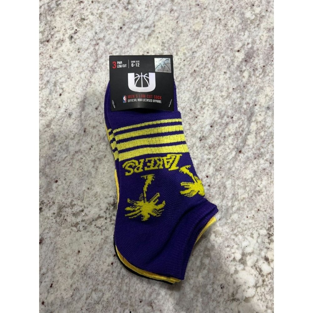 Official NBA U 3 Pair Low Cut Los Angeles Lakers Logo Socks New NWT Mens Size 6-